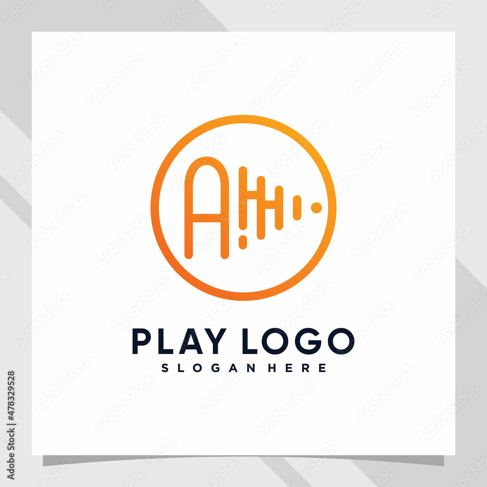 Fototapeta premium Play music logo design initial letter a with line art and creative concept