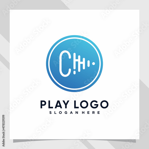 Play music logo design initial letter c with line art and creative concept © Agung