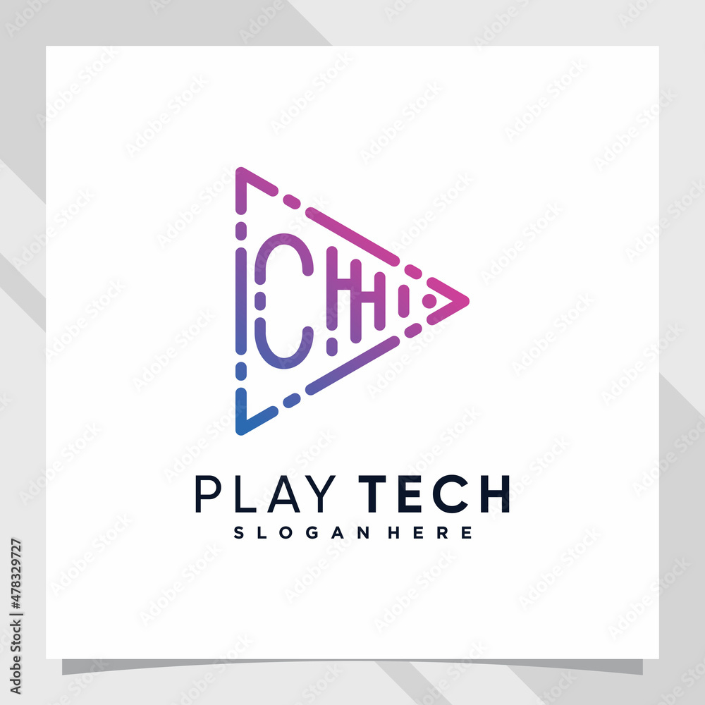 Play music logo design initial letter c with line art and creative concept Play music logo design initial letter c with line art and creative concept