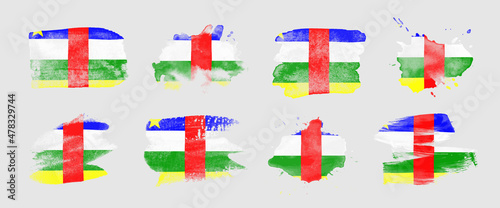 Painted flag of Central African Republic in various brushstroke styles.