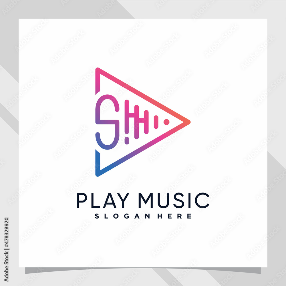 Play music logo design initial letter s with line art and creative concept Play music logo design initial letter s with line art and creative concept