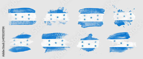 Painted flag of Honduras in various brushstroke styles.
