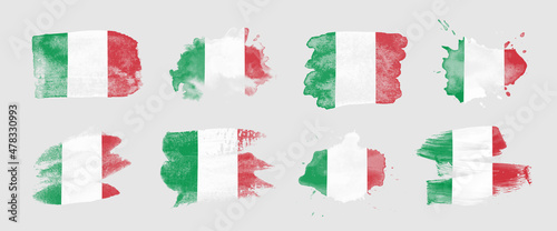 Painted flag of Italy in various brushstroke styles.