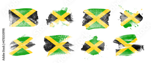 Painted flag of Jamaica in various brushstroke styles.