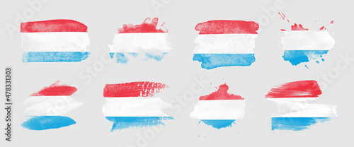 Painted flag of Luxembourg in various brushstroke styles.