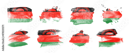 Painted flag of Malawi in various brushstroke styles.