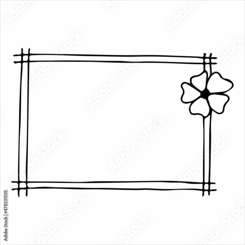 Hand drawn doodle style rectangular frame. Black and white vector illustration.