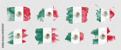 Painted flag of Mexico in various brushstroke styles.