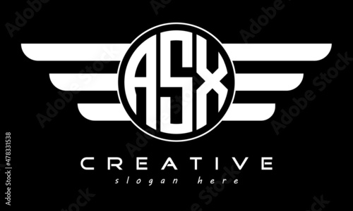 ASX three letter monogram type circle letter logo with wings vector template. photo