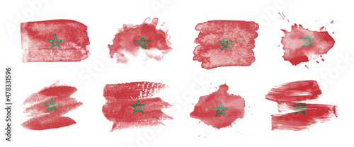 Painted flag of Morocco in various brushstroke styles.