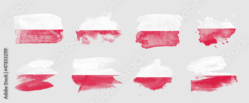 Painted flag of Poland in various brushstroke styles.