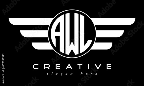 AWL three letter monogram type circle letter logo with wings vector template.