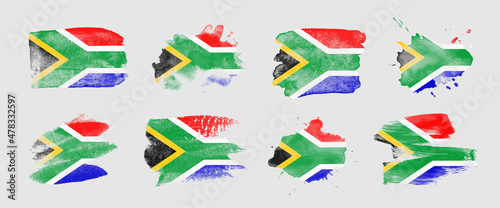 Painted flag of South Africa in various brushstroke styles.