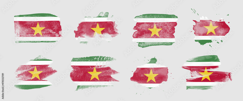 Painted flag of Suriname in various brushstroke styles. Painted flag of Suriname in various brushstroke styles.