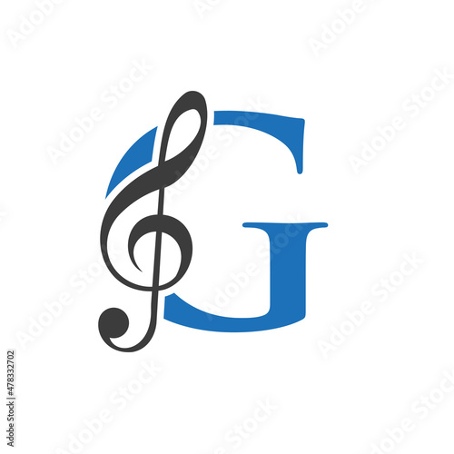 Music Logo On Letter G Concept. G Music Note Sign, Sound Music Melody Template