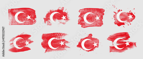 Painted flag of Turkey in various brushstroke styles.