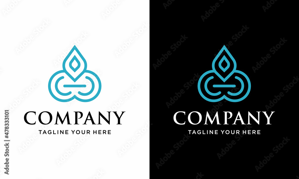 Drop and leaf line logo template. Water droplet and leaves vector design. Waterdrop illustration. on a black and white background. Drop and leaf line logo template. Water droplet and leaves vector design. Waterdrop illustration. on a black and white background.