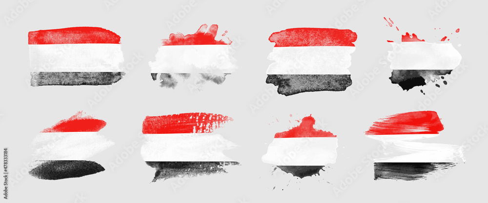 Painted flag of Yemen in various brushstroke styles. Painted flag of Yemen in various brushstroke styles.