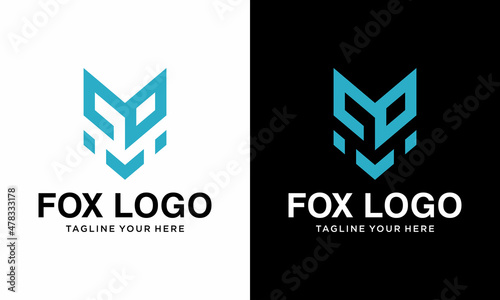 Abstract letter f fox logo design vector template. on a black and white background.