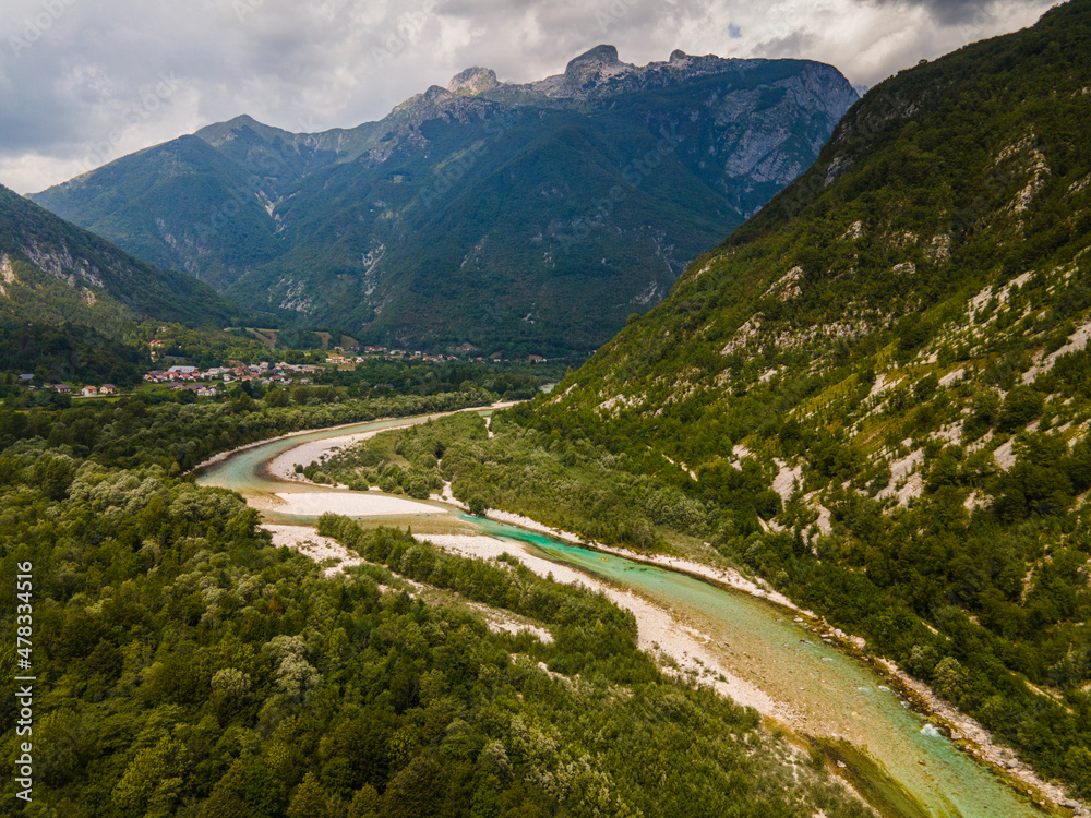 Soca River Valley in Slovenia. Alpine Landscape near Bovec