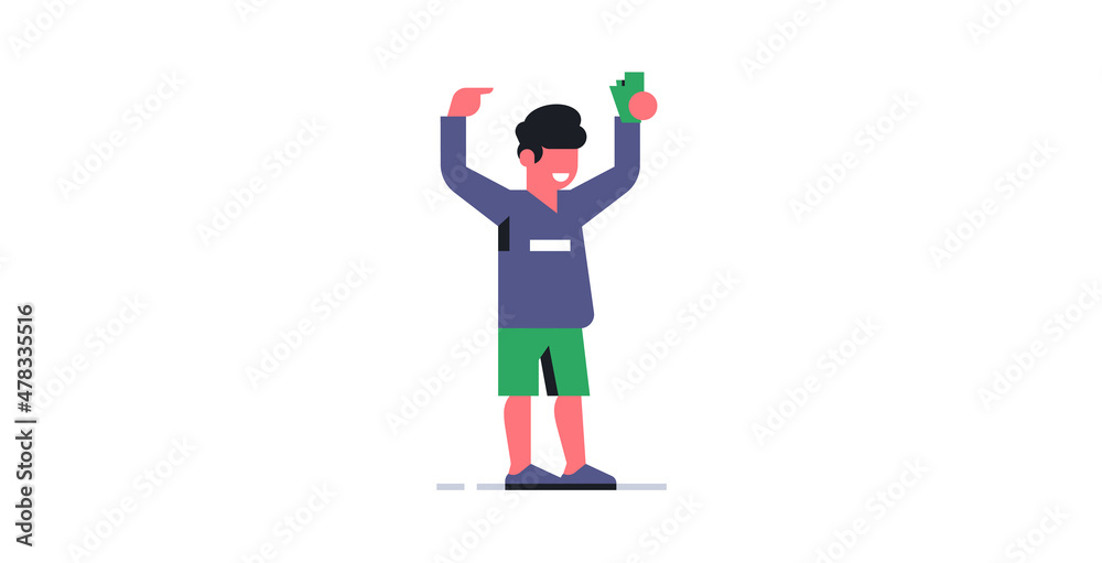Smiling and joyful man showing a wad of money in his hand. Vector illustration isolated on white background. Smiling and joyful man showing a wad of money in his hand. Vector illustration isolated on white background.