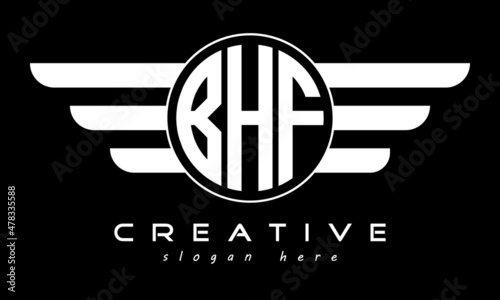 BHF three letter monogram type circle letter logo with wings vector template.


 photo