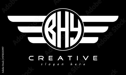 BHY three letter monogram type circle letter logo with wings vector template.


 photo