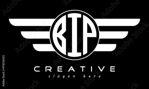 BIP three letter monogram type circle letter logo with wings vector template.


