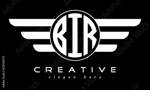 BIR three letter monogram type circle letter logo with wings vector template.


