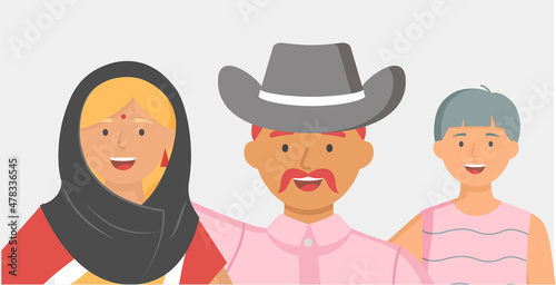 Multiethnic group of people standing together community and togetherness concept, diversity portrait. Characters men and women isolated on white. Crowd community. Social diversity friends or relatives
