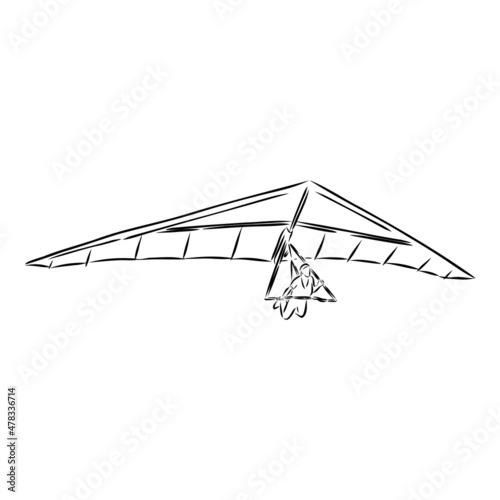 Hang glider, extreme, sky, sport, fly concept. Hand drawn man flying with hang glider concept sketch. Isolated vector illustration.