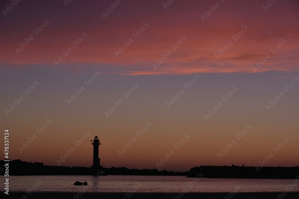 北海道の桂恋漁港、夕焼け 北海道の桂恋漁港、夕焼け