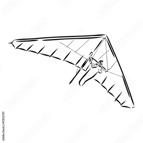 Hang glider, extreme, sky, sport, fly concept. Hand drawn man flying with hang glider concept sketch. Isolated vector illustration.