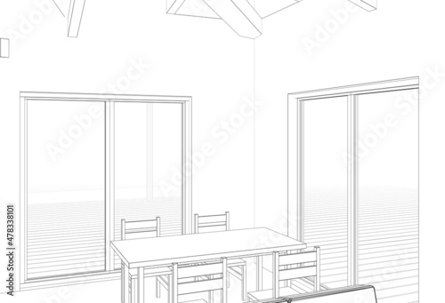 sketch of a room with windows