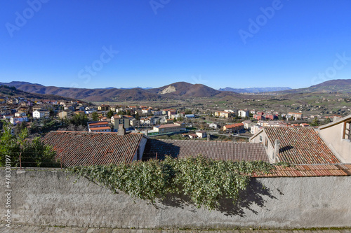 Panoramic view of the countryside of Pignola, a medieval village in the Basilicata region in Italy.