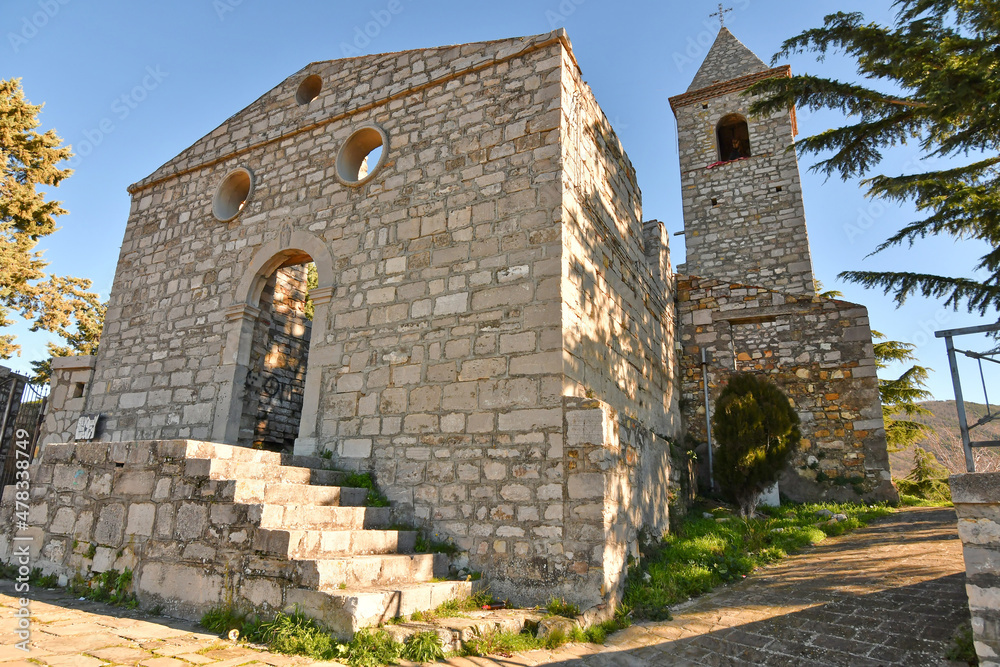 The ruins of an ancient church in Pignola, a medieval village in the Basilicata region, Italy.