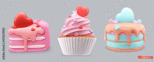 Sweet food. Cake, cupcake with hearts. Valentines day decorations