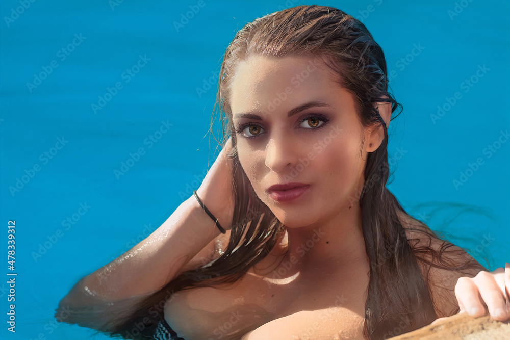 swimming pool portrait of a woman in water summer poolside beautiful girl swimming