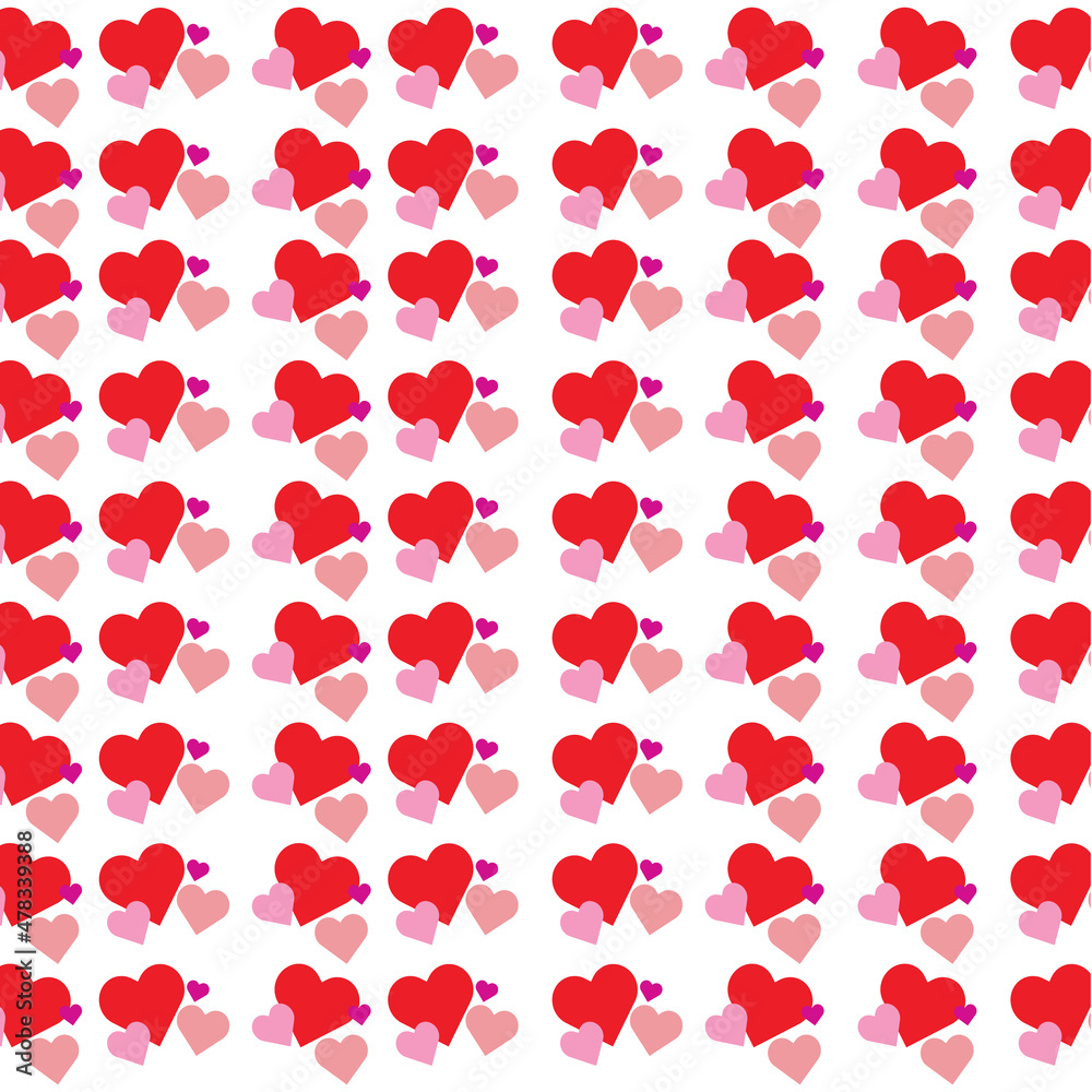Pink heart and red heart pattern on white vector background. valentine's day