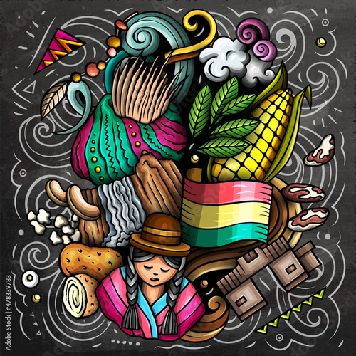 Bolivia cartoon vector doodle chalkboard illustration