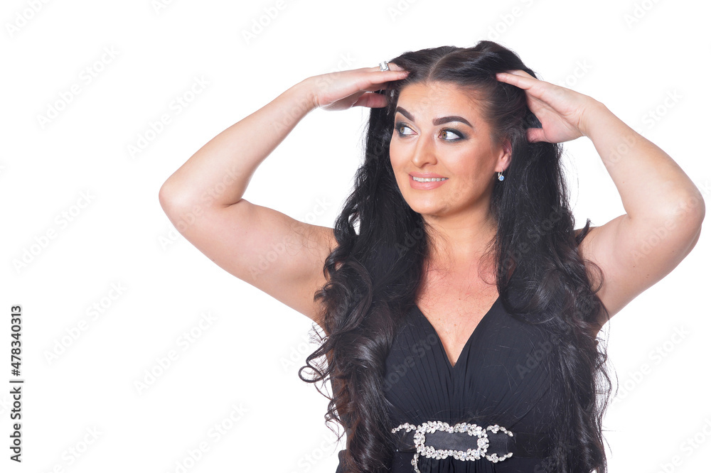 portrait of beautiful brunette woman isolated on white background portrait of beautiful brunette woman isolated on white background