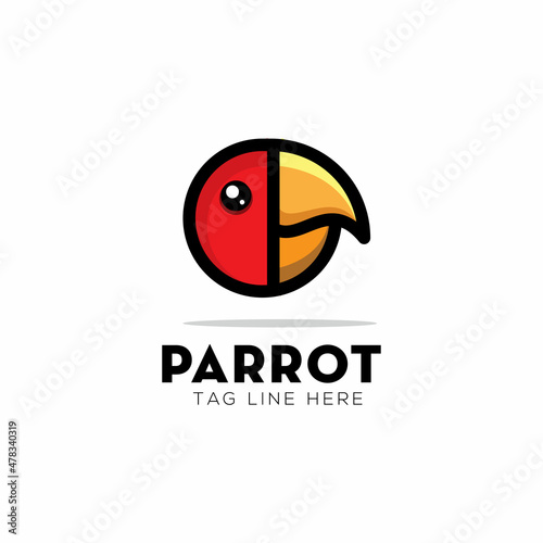 simple head parrot logo design, icon bird parrot,modern vector template with red color and black outline