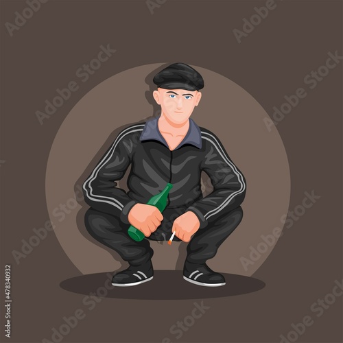 Gopnik Russian street gangster character cartoon illustration vector