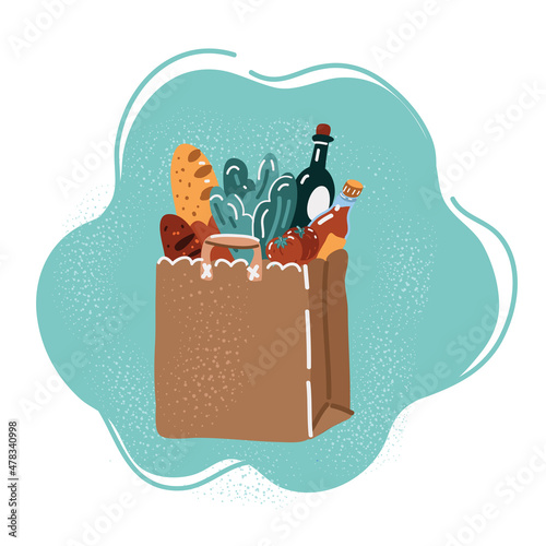 Vector illustration of Paper bags with fresh food