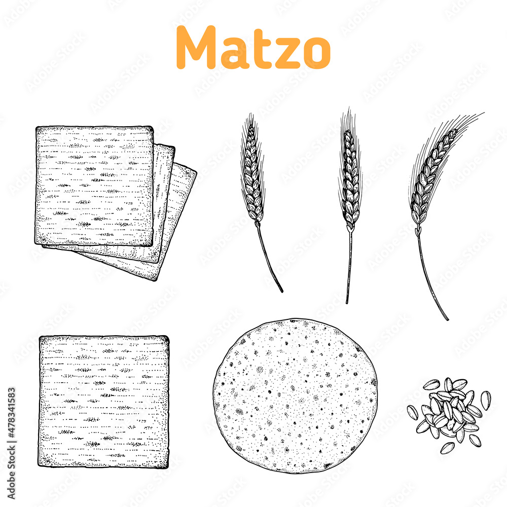 Matzo cooking and ingredients for matzo illustration. Middle eastern