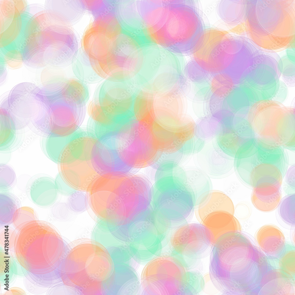 Big transparent cicrles with blur effect on the white background. Seamless pattern