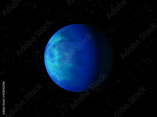 Realistic planet in deep space. Planet is in the habitable zone of its star 3d illustration. 
