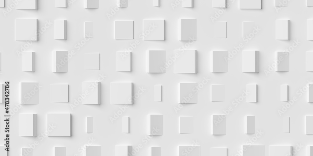 Random rotated large white cube boxes block geometrical background wallpaper banner or template flat lay from above Random rotated large white cube boxes block geometrical background wallpaper banner or template flat lay from above