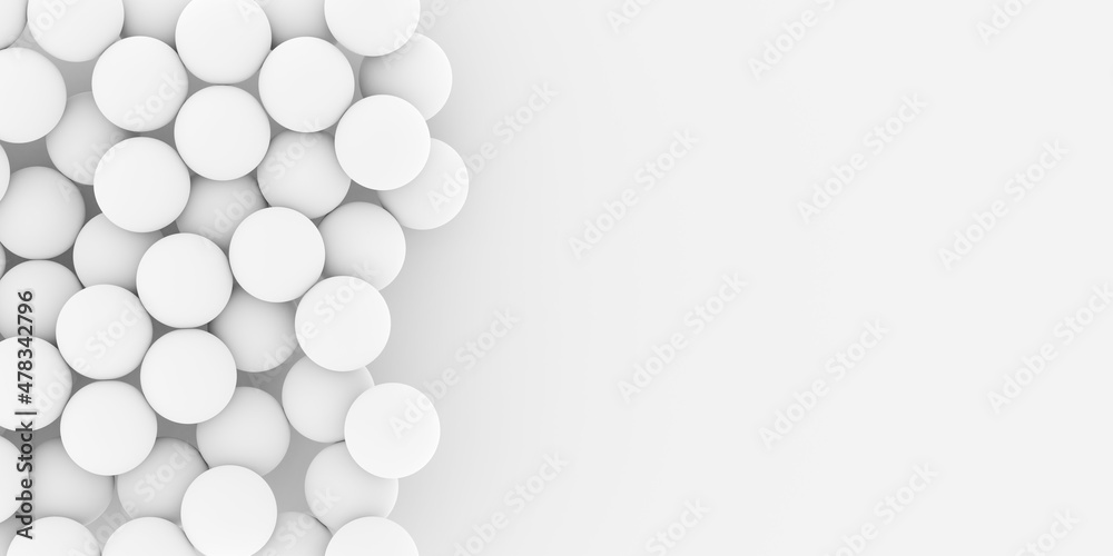 Soft white spheres geometry background, minimal modern template, flat lay top view from above with copy space Soft white spheres geometry background, minimal modern template, flat lay top view from above with copy space