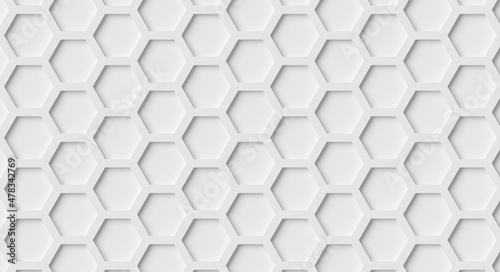 Modern minimal white inset honeycomb hexagon geometrical pattern background flat lay top view from above frame filling